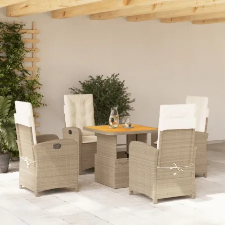 Ensemble à manger de jardin avec coussins 5pcs Beige poly rotin
