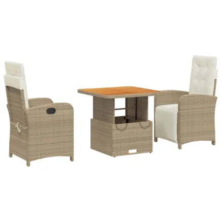 Ensemble à manger de jardin et coussins 3 pcs Beige poly rotin 2