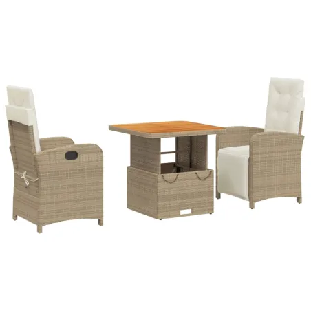 Ensemble à manger de jardin et coussins 3 pcs Beige poly rotin