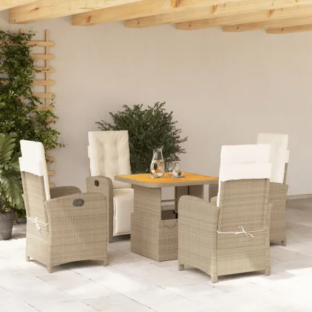 Ensemble à manger de jardin avec coussins 5pcs Beige poly rotin