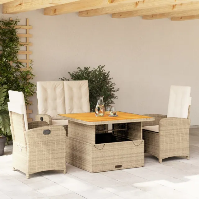 Ensemble à manger de jardin coussins 4 pcs beige résine tressée