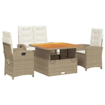 Ensemble à manger de jardin coussins 4 pcs beige résine tressée 2