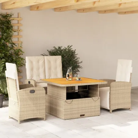 Ensemble à manger de jardin coussins 4 pcs beige résine tressée