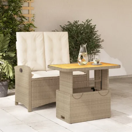 Ensemble à manger de jardin et coussins 2 pcs beige poly rotin
