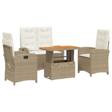 Ensemble à manger de jardin coussins 4 pcs beige résine tressée