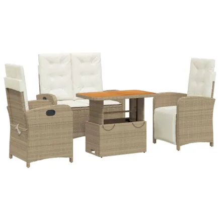 Ensemble à manger de jardin coussins 4 pcs beige résine tressée 2