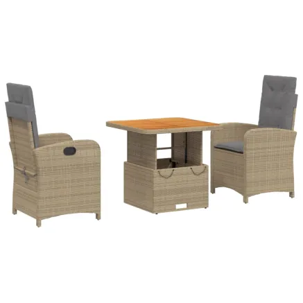 Ensemble à manger de jardin et coussins 3 pcs Beige poly rotin 2