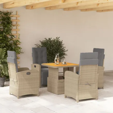 Ensemble à manger de jardin avec coussins 5pcs Beige poly rotin