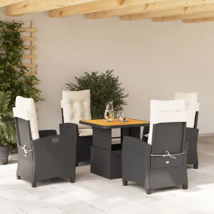 Ensemble à manger de jardin coussins 5pcs Noir Résine tressée