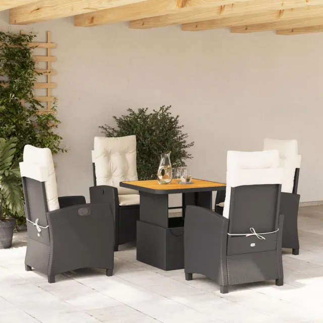 Ensemble à manger de jardin coussins 5pcs Noir Résine tressée
