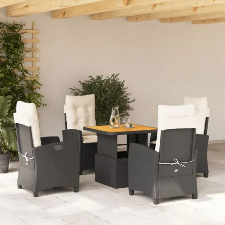 Ensemble à manger de jardin coussins 5pcs Noir Résine tressée