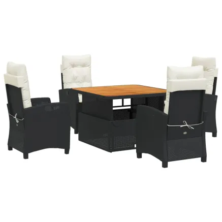 Ensemble à manger de jardin coussins 5pcs Noir Résine tressée 2