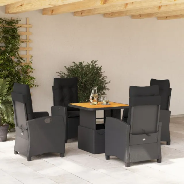 Ensemble à manger de jardin coussins 5pcs Noir Résine tressée