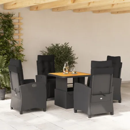 Ensemble à manger de jardin coussins 5pcs Noir Résine tressée