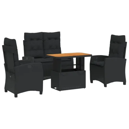 Ensemble à manger de jardin 4 pcs avec coussins noir 2