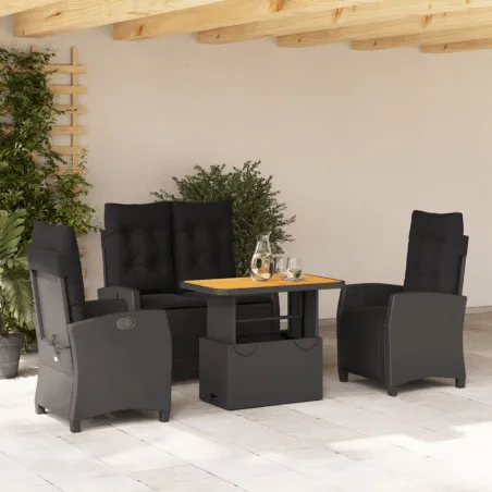 Ensemble à manger de jardin 4 pcs avec coussins noir