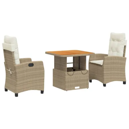 Ensemble à manger de jardin et coussins 3 pcs Beige poly rotin