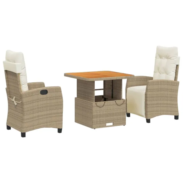 Ensemble à manger de jardin et coussins 3 pcs Beige poly rotin