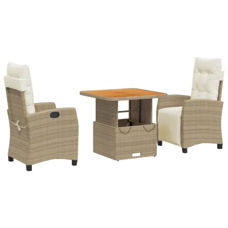 Ensemble à manger de jardin et coussins 3 pcs Beige poly rotin