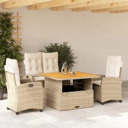 Ensemble à manger de jardin coussins 4 pcs beige résine tressée