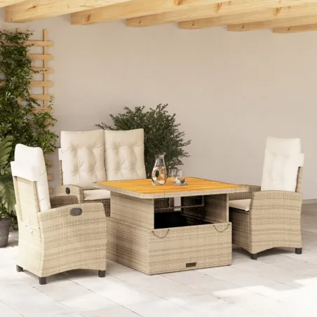Ensemble à manger de jardin coussins 4 pcs beige résine tressée