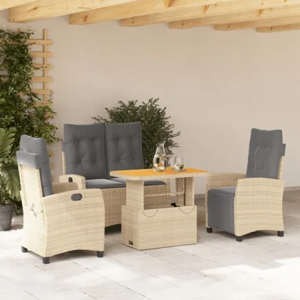 Ensemble à manger de jardin coussins 4 pcs beige résine tressée