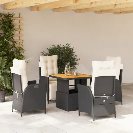 Ensemble à manger de jardin coussins 5pcs Noir Résine tressée