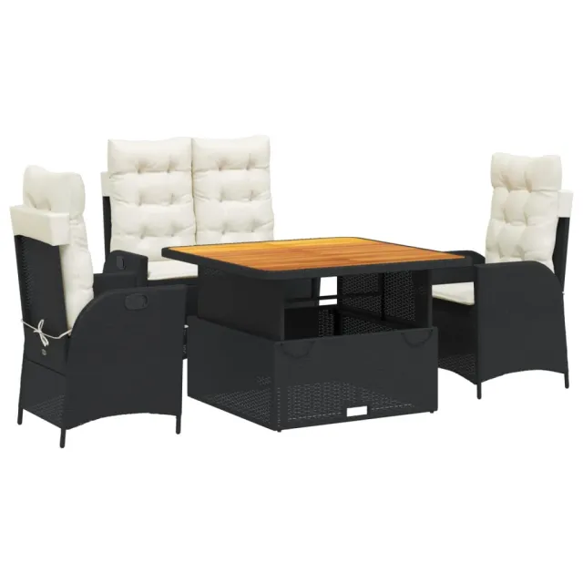 Ensemble à manger de jardin 4 pcs avec coussins noir