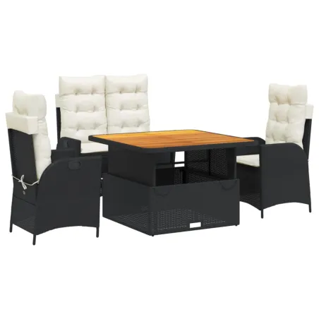 Ensemble à manger de jardin 4 pcs avec coussins noir