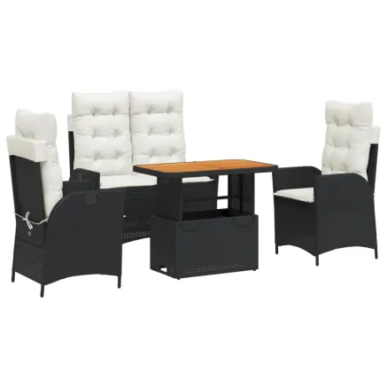 Ensemble à manger de jardin 4 pcs avec coussins noir 2