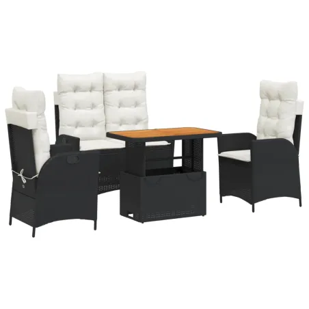 Ensemble à manger de jardin 4 pcs avec coussins noir