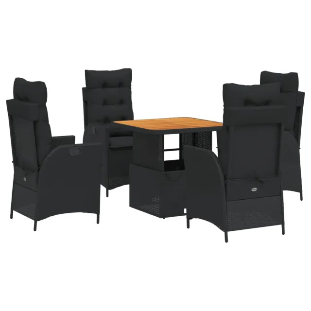 Ensemble à manger de jardin coussins 5pcs Noir Résine tressée