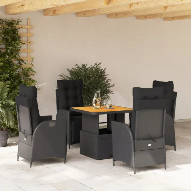 Ensemble à manger de jardin coussins 5pcs Noir Résine tressée