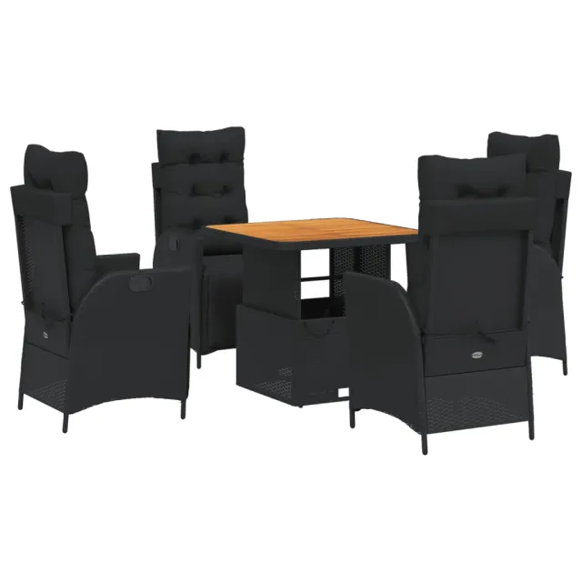 Ensemble à manger de jardin coussins 5pcs Noir Résine tressée