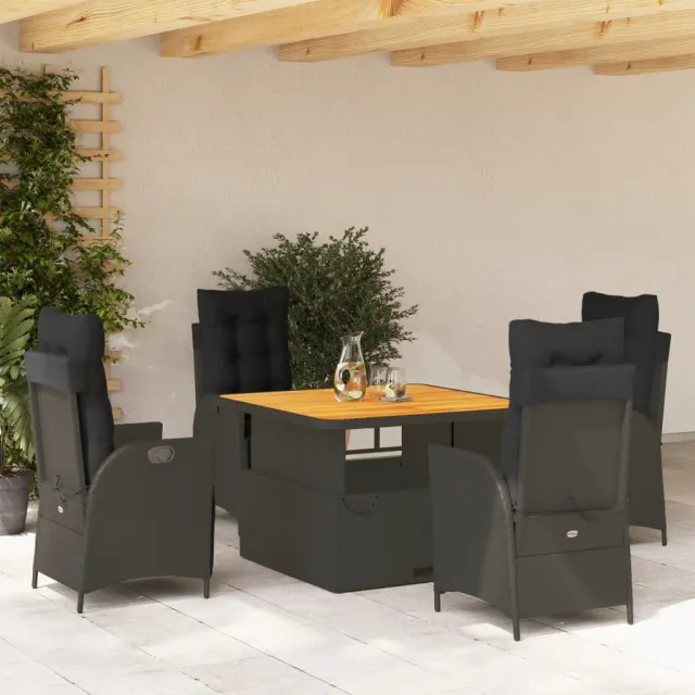 Ensemble à manger de jardin coussins 5pcs Noir Résine tressée