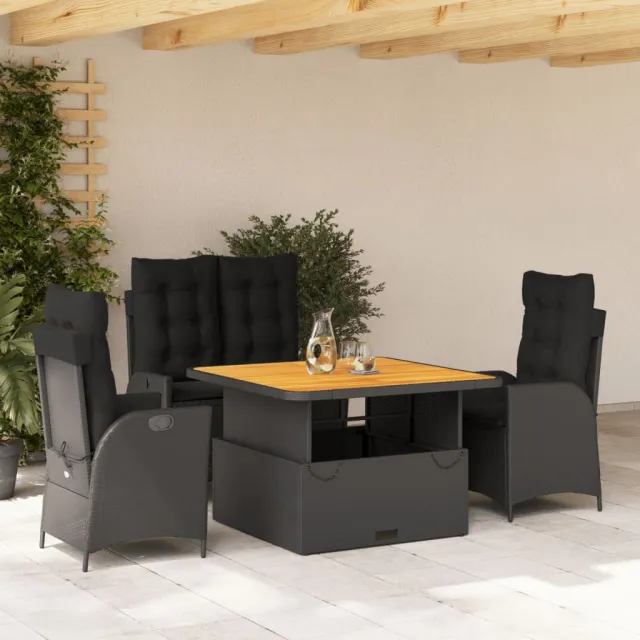 Ensemble à manger de jardin 4 pcs avec coussins noir