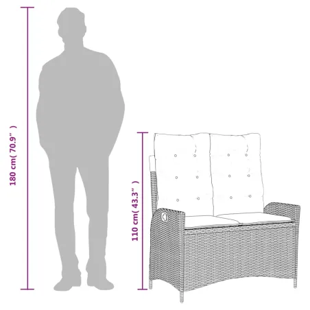 Ensemble à manger de jardin et coussins 2 pcs gris rotin