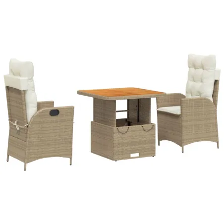 Ensemble à manger de jardin et coussins 3 pcs Beige poly rotin