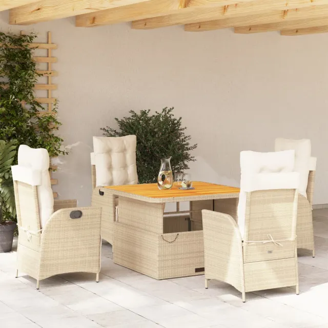 Ensemble à manger de jardin avec coussins 5pcs Beige poly rotin