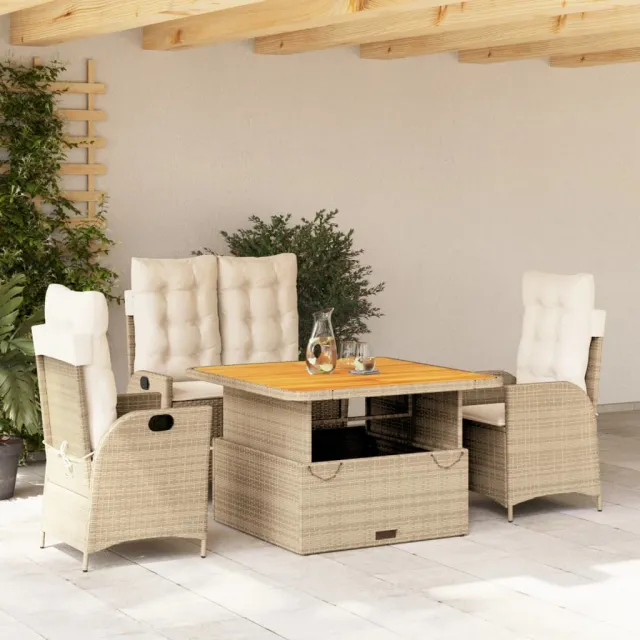 Ensemble à manger de jardin coussins 4 pcs beige résine tressée