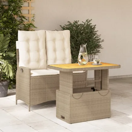 Ensemble à manger de jardin et coussins 2 pcs beige poly rotin