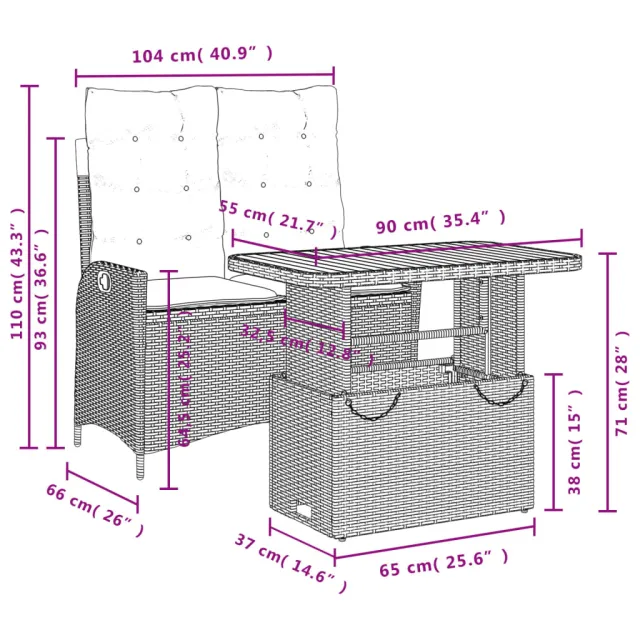 Ensemble à manger de jardin et coussins 2 pcs beige poly rotin