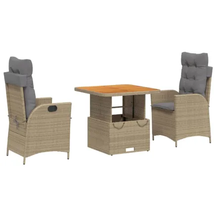 Ensemble à manger de jardin et coussins 3 pcs Beige poly rotin 2