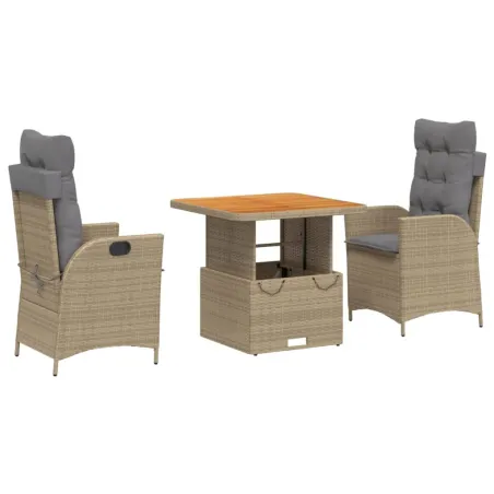 Ensemble à manger de jardin et coussins 3 pcs Beige poly rotin