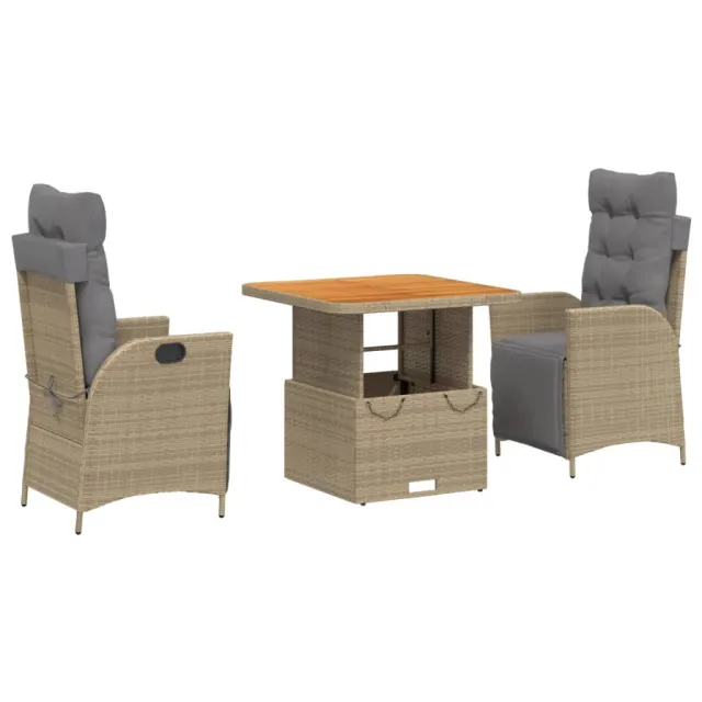 Ensemble à manger de jardin et coussins 3 pcs Beige poly rotin