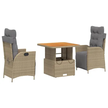 Ensemble à manger de jardin et coussins 3 pcs Beige poly rotin