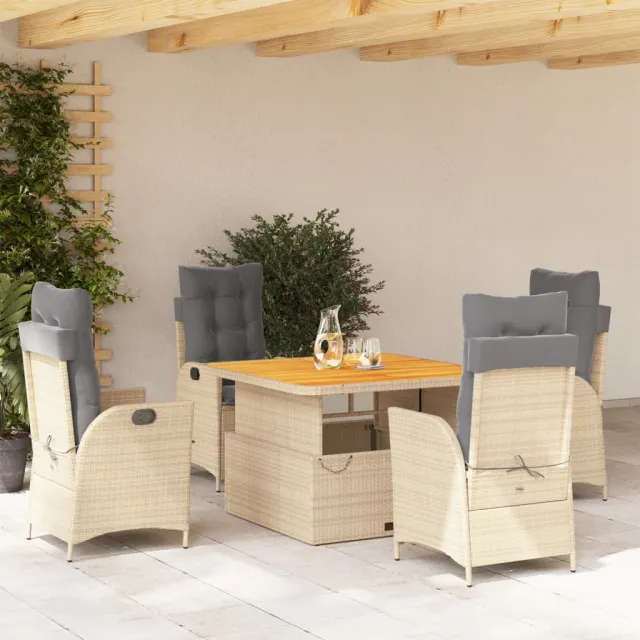 Ensemble à manger de jardin avec coussins 5pcs Beige poly rotin