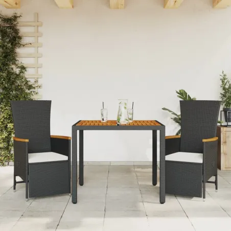 Ensemble à manger de jardin avec coussins 3 pcs Noir