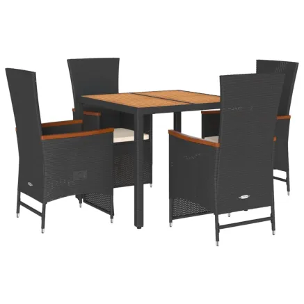 Ensemble à manger de jardin coussins 5pcs Noir Résine tressée 2