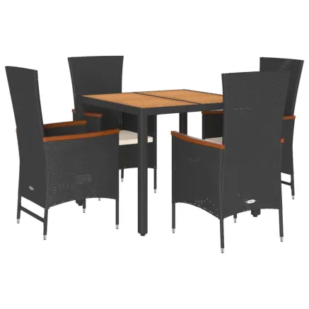 Ensemble à manger de jardin coussins 5pcs Noir Résine tressée 2